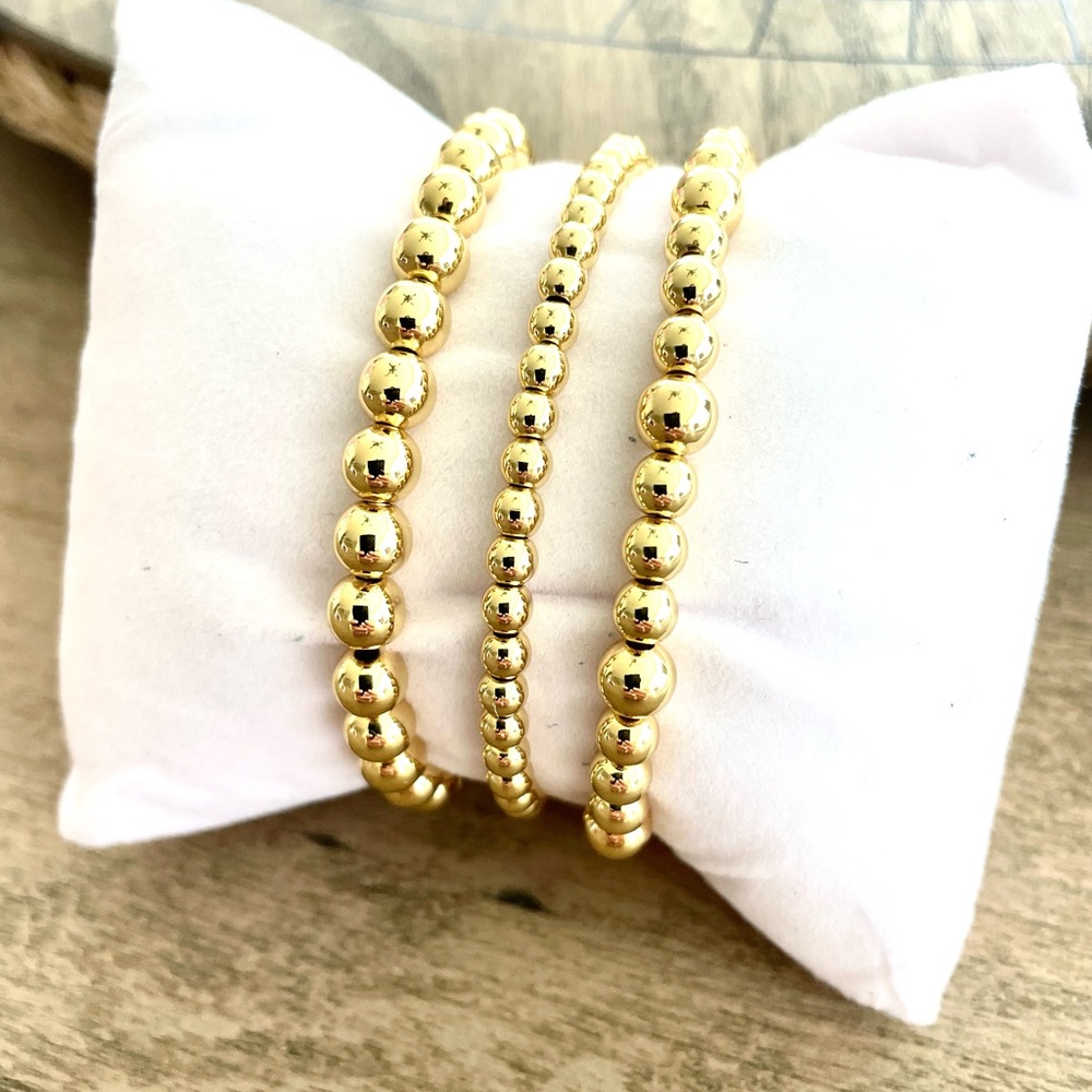 18K gold plated bead bracelets set of 3